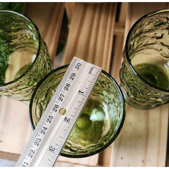 Avocado Green Vintage Squat Footed Tumblers Milano Anchor Hocking Glass - Picture 4 of 9